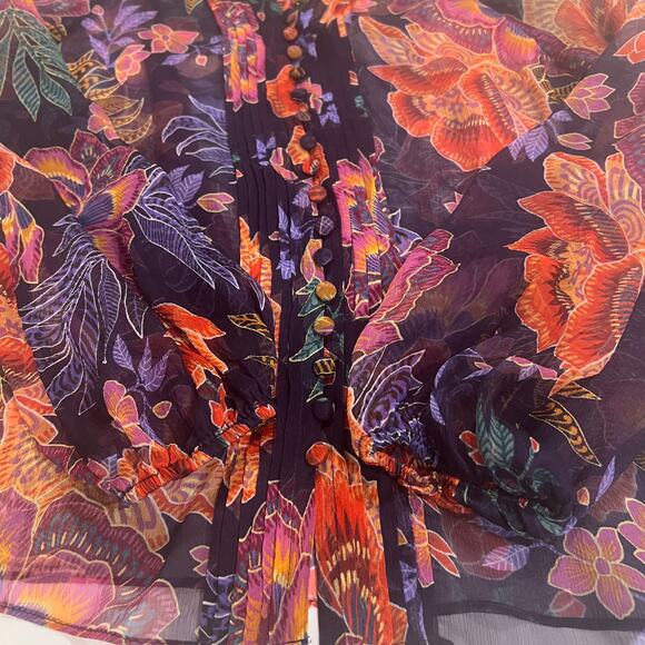 Johnny Was Octavia Blouse Etta’s Garden 100% silk Sheer Floral Small - Picture 10 of 14